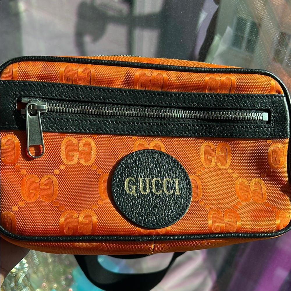 Gucci Off The Grid Orange and Black Belt Bag with Monogram Print - Picture 2 of 7